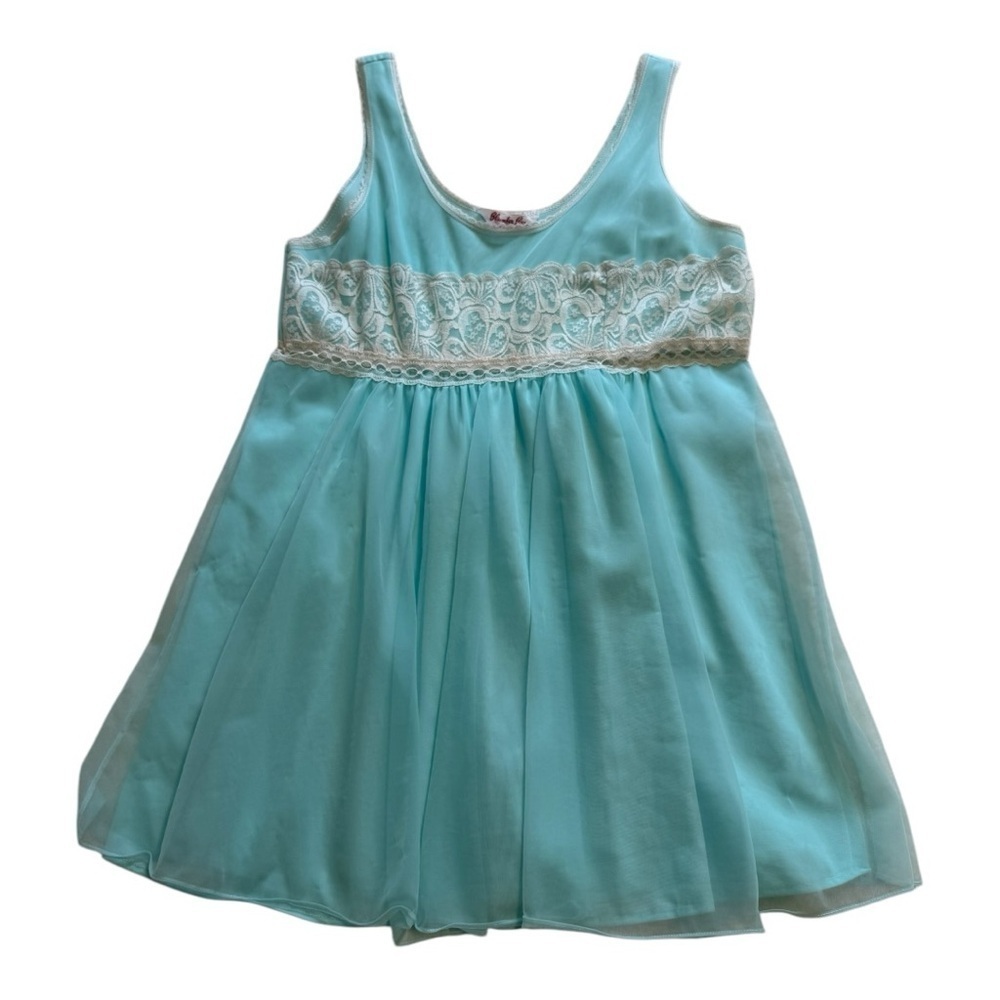 Vintage Slumber Suzy Blue Chiffon Lace Babydoll - Size Medium
